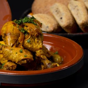 Chicken tagine with lemon confit and meslalla olive
